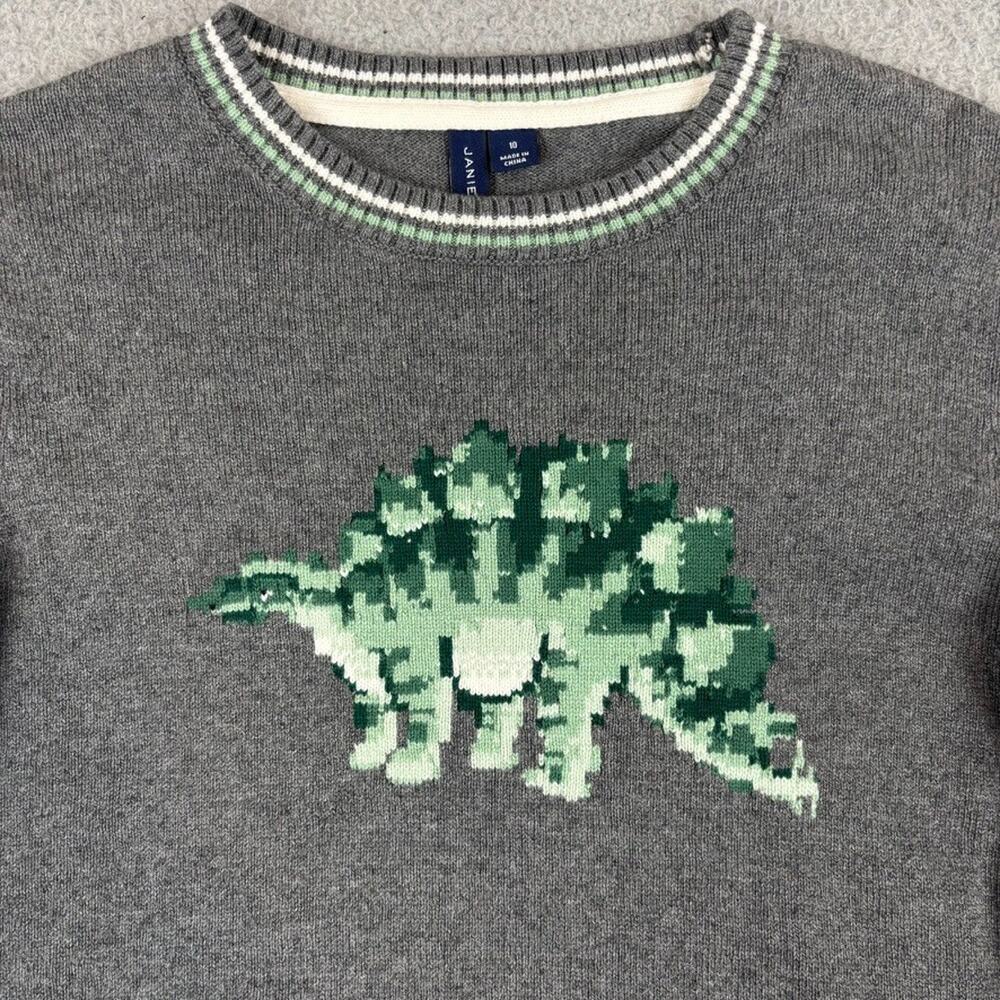 Janie and Jack Sweater Boys 10 Gray Dinosaur Stegosaurus Crewneck Knit Jurassic - Picture 3 of 11